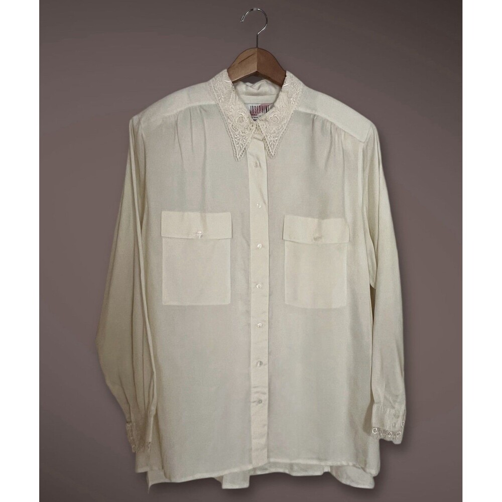 Josephine Woman 3X Long Sleeve Cream Blouse Crochet Lace Collar VTG ‘80’s NWT